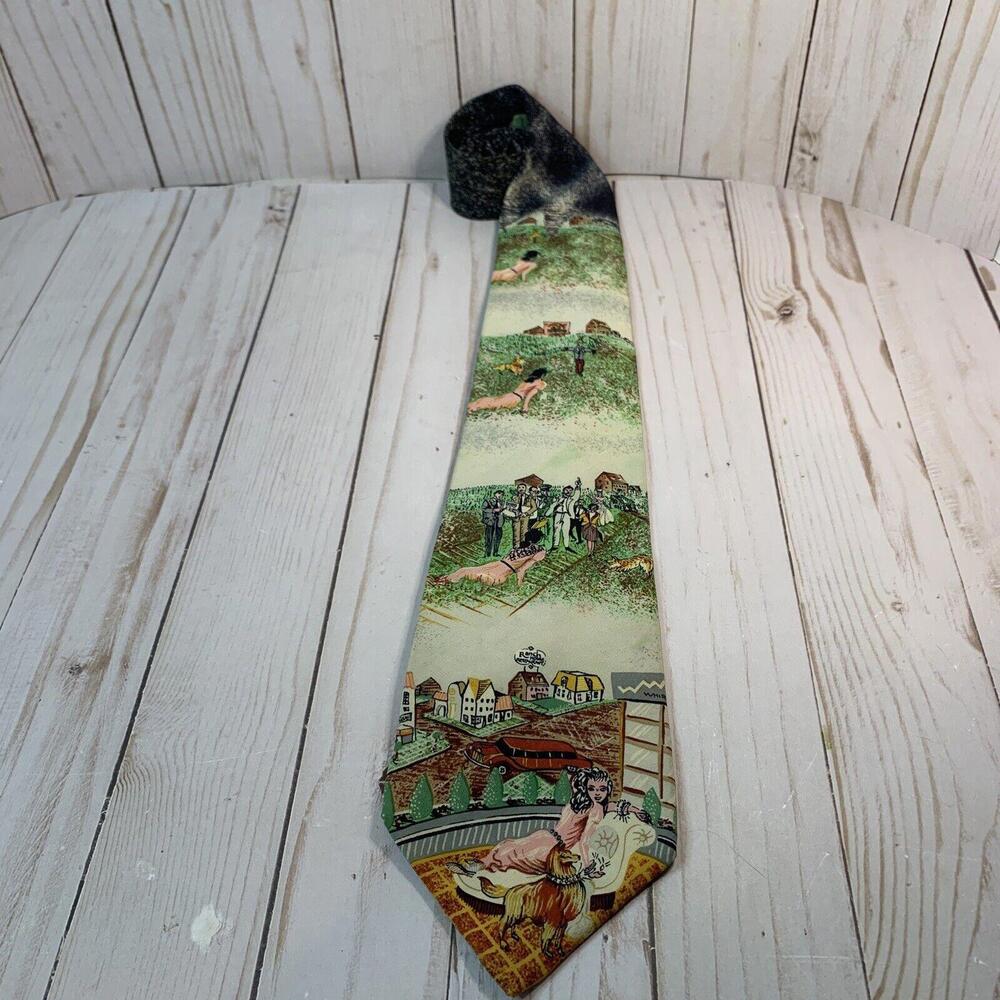 John Henry 100% silk pop art abstract Painting Scene tie